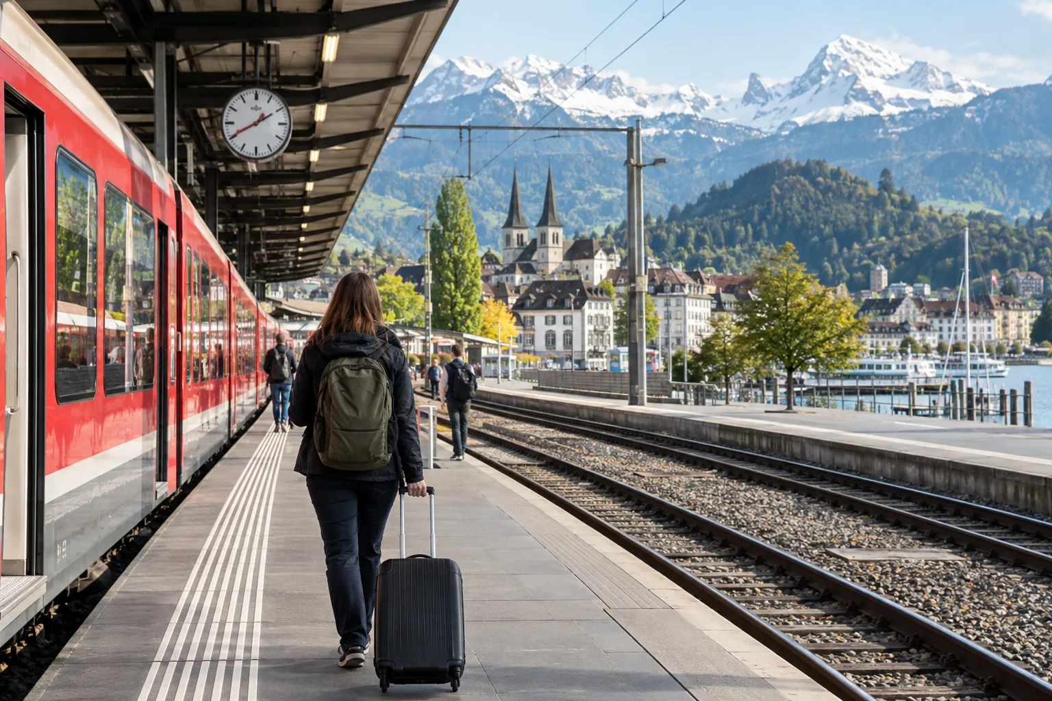 Trem atravessando uma paisagem alpina na Suíça