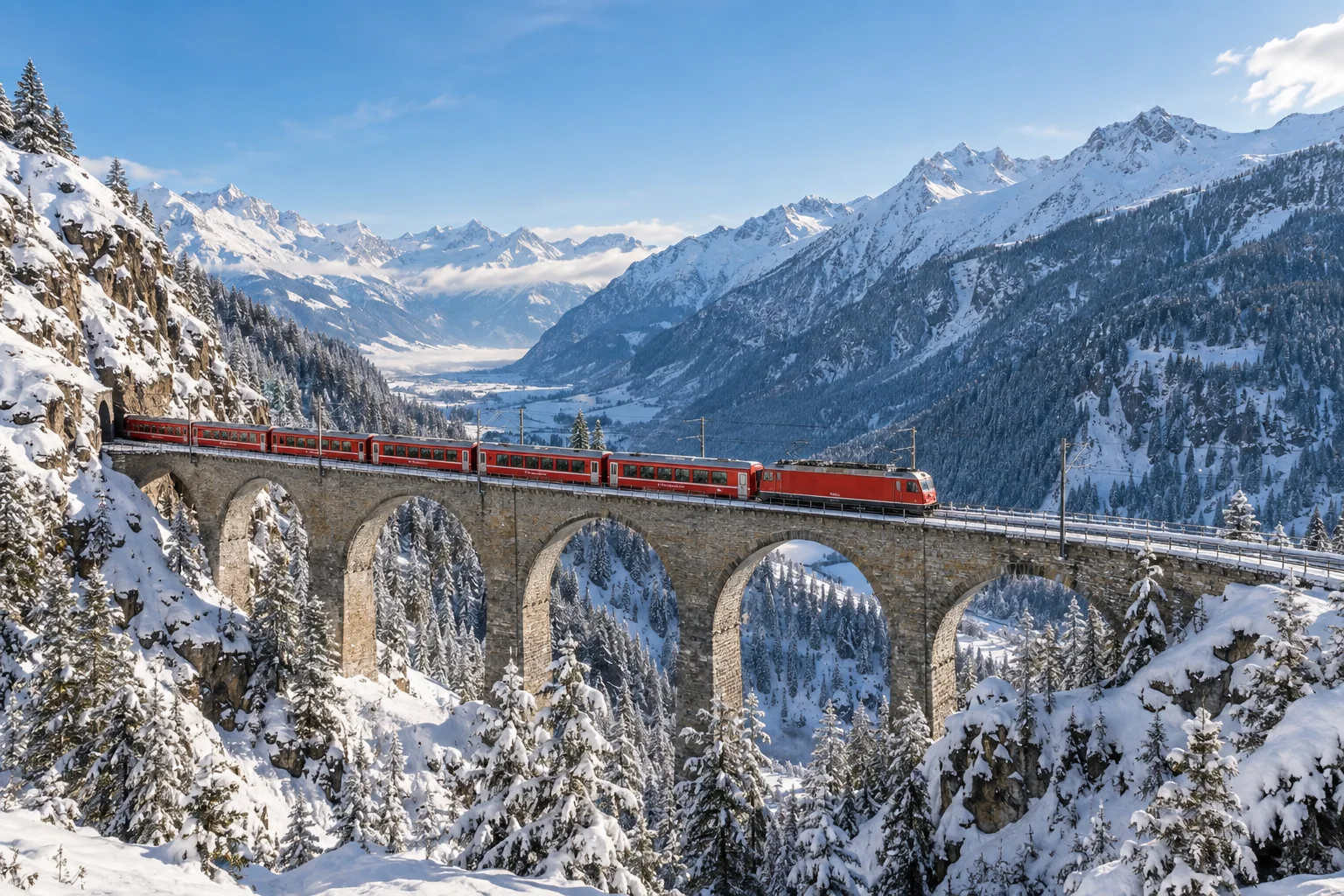 Trem panorâmico pelos Alpes no inverno: 7 rotas para viajar com neve